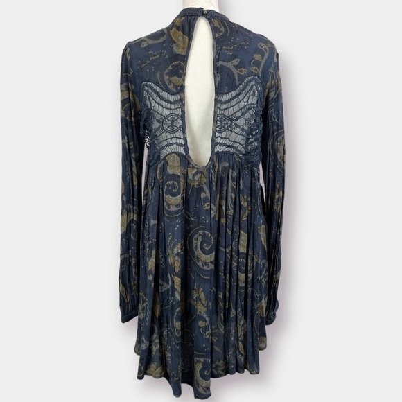 Free People Sweet Thing Baby Swing Dress Tunic Navy Paisley Size Small - Picture 4 of 9